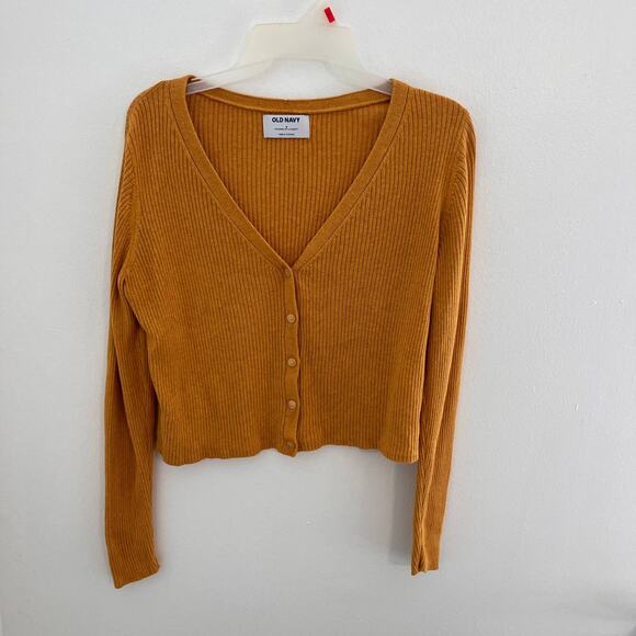 Old Navy Cardigan Womens Size Small Yellow Ribbed V-Neck Button Front Sweater - Picture 1 of 9